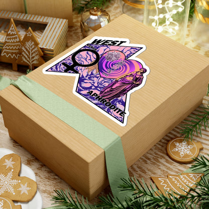 Aphrodite Venus Kiss-Cut Sticker - Retro Goddess Laptop Decal, Pink and Purple