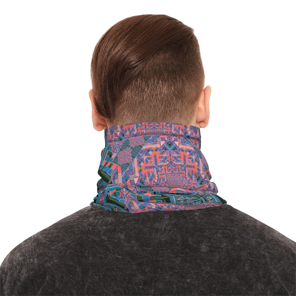 Geometric Mandala Neck Gaiter - Pink and Teal Kaleidoscope Pattern