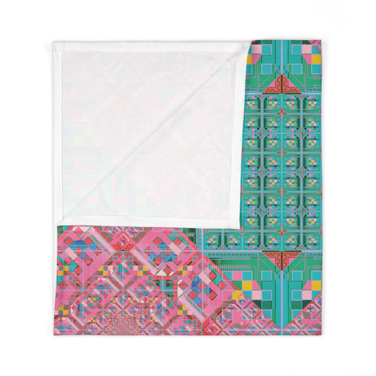 Pink and Teal Pixel Glitch Baby Swaddle Blanket - Geometric Newborn Wrap, 30x40 in