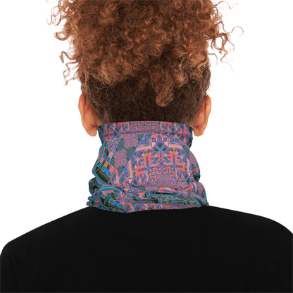 Geometric Mandala Neck Gaiter - Pink and Teal Kaleidoscope Pattern