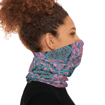 Geometric Mandala Neck Gaiter - Pink and Teal Kaleidoscope Pattern