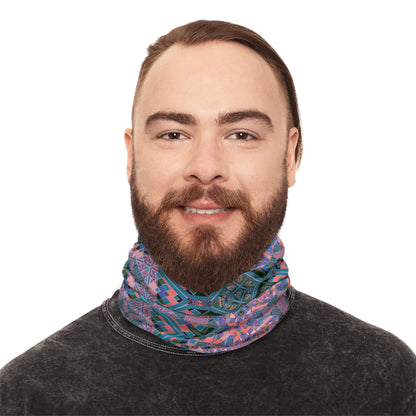 Geometric Mandala Neck Gaiter - Pink and Teal Kaleidoscope Pattern