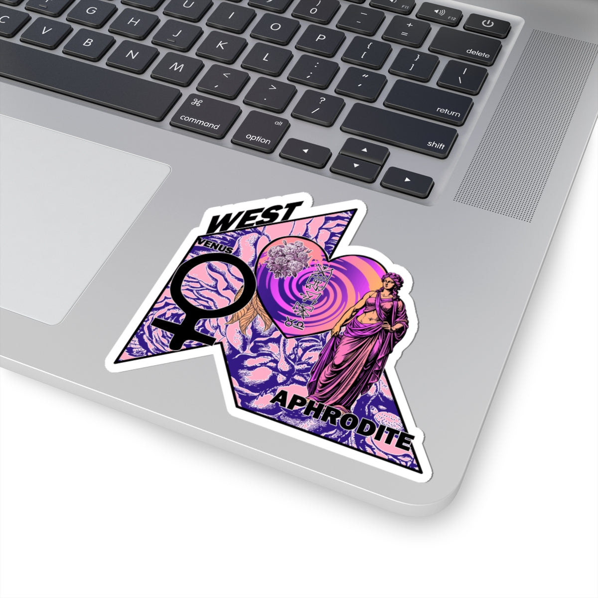 Aphrodite Venus Kiss-Cut Sticker - Retro Goddess Laptop Decal, Pink and Purple