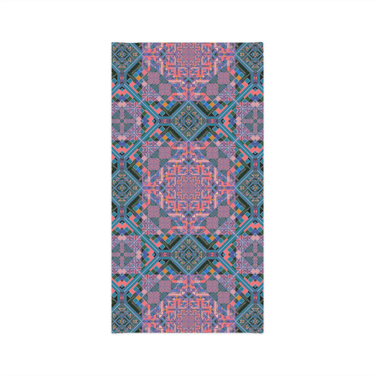 Geometric Mandala Neck Gaiter - Pink and Teal Kaleidoscope Pattern