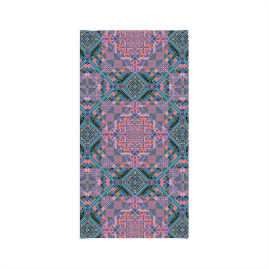 Geometric Mandala Neck Gaiter - Pink and Teal Kaleidoscope Pattern