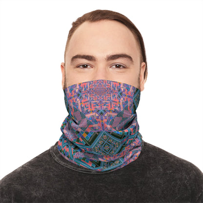 Geometric Mandala Neck Gaiter - Pink and Teal Kaleidoscope Pattern