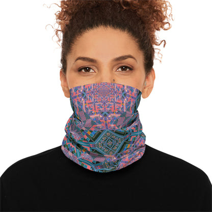 Geometric Mandala Neck Gaiter - Pink and Teal Kaleidoscope Pattern