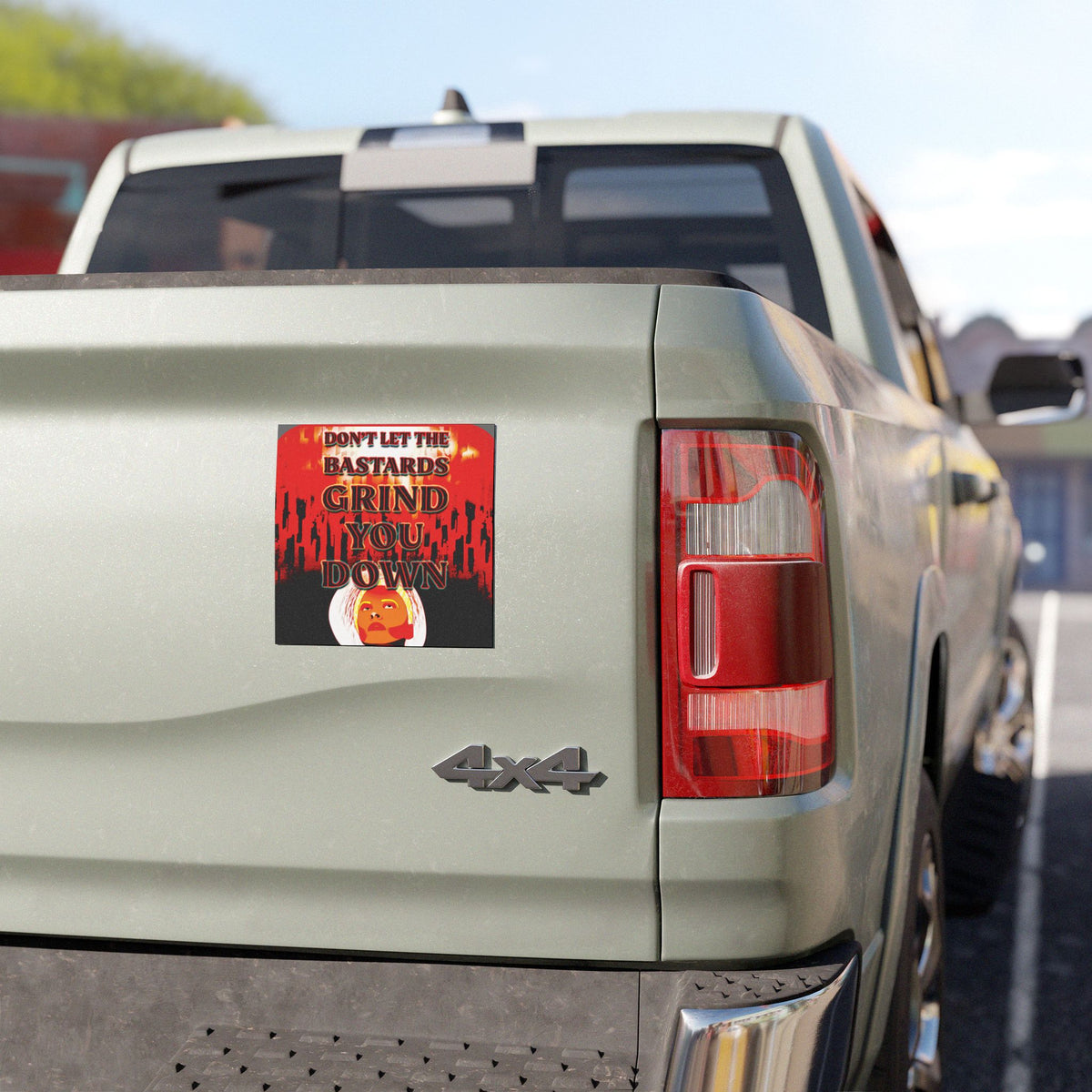 Don't Let the Bastards Grind You Down Car Magnet - Retro Protest, 5x5 inch