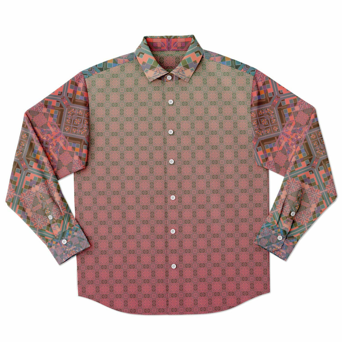 Crimson Geometric Long Sleeve Button-Down Shirt - Unisex