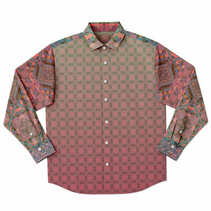 Crimson Geometric Long Sleeve Button-Down Shirt - Unisex