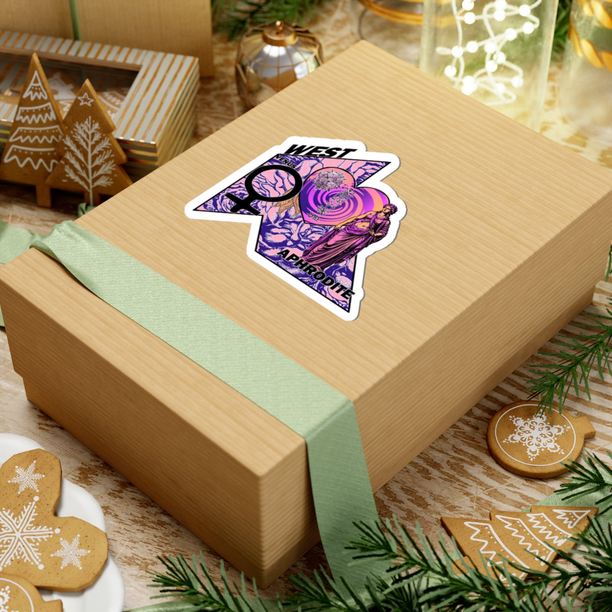 Aphrodite Venus Kiss-Cut Sticker - Retro Goddess Laptop Decal, Pink and Purple