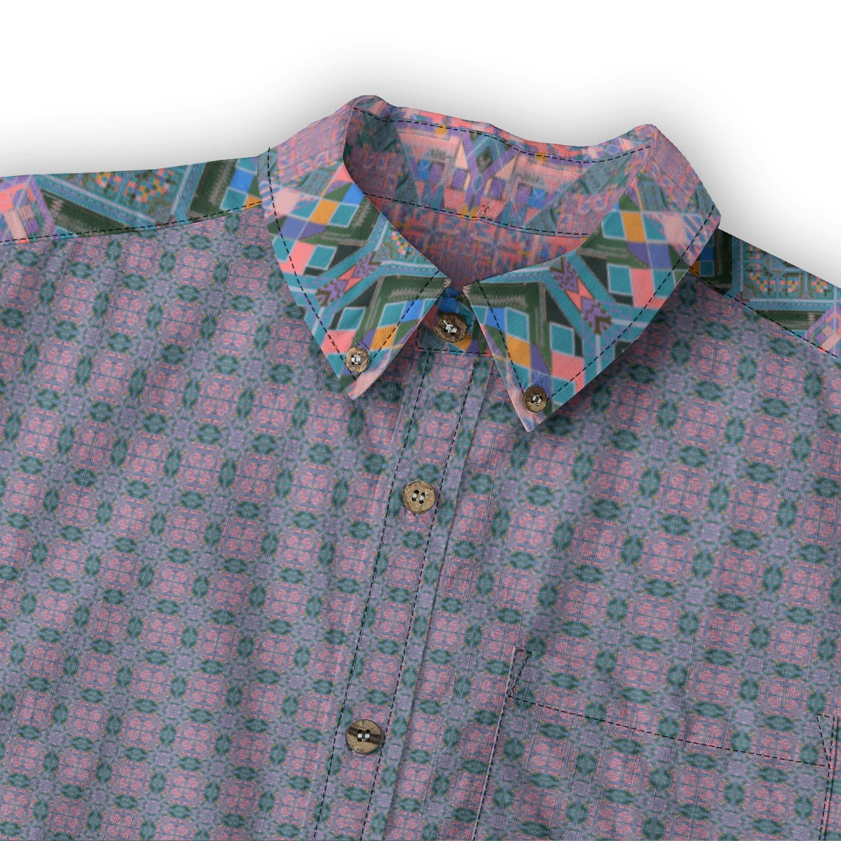 All-Over Print Lapel Long Sleeve Shirt - Men's 140GSM Slub Cotton