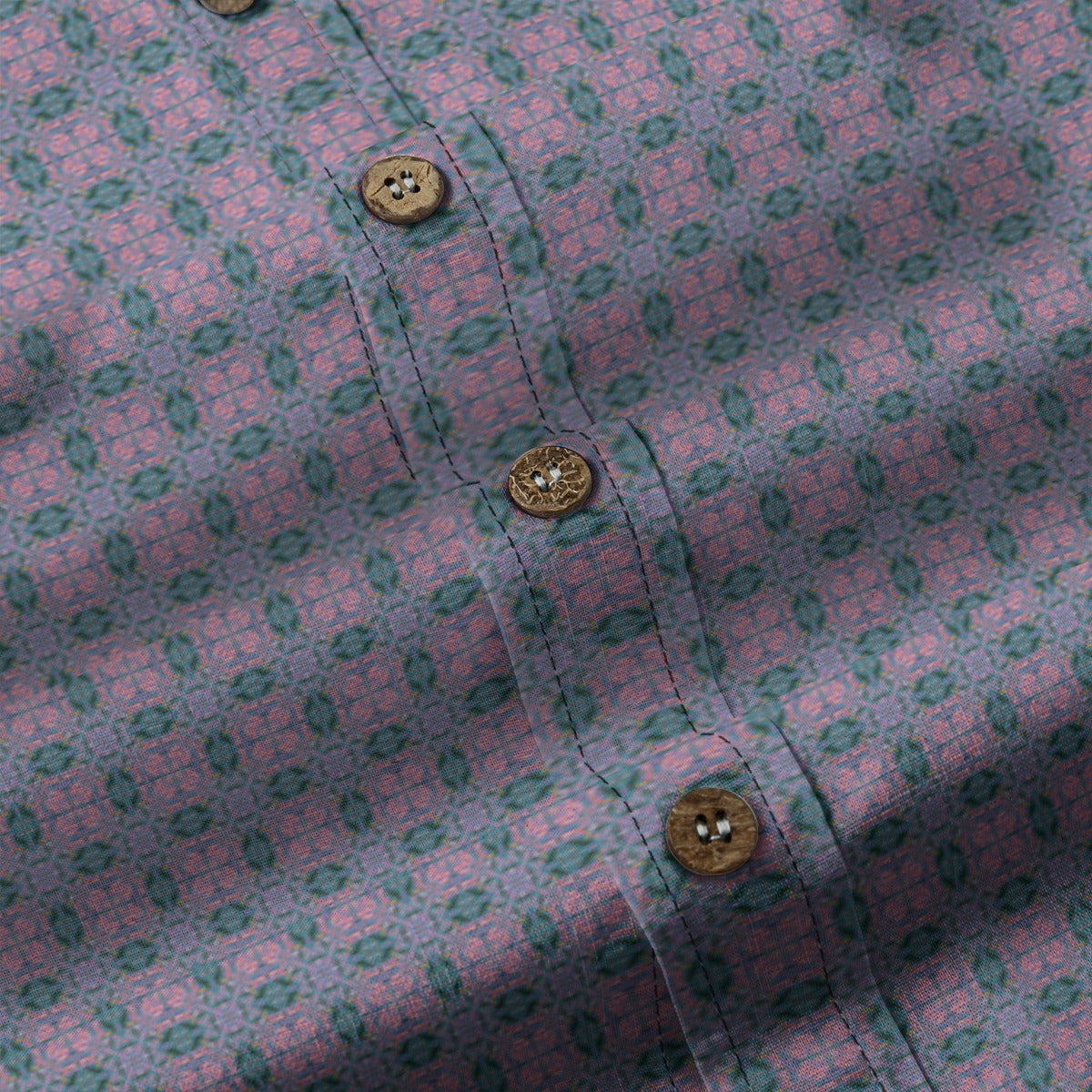 All-Over Print Lapel Long Sleeve Shirt - Men's 140GSM Slub Cotton