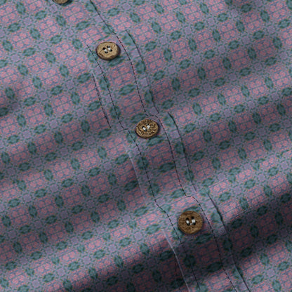 All-Over Print Lapel Long Sleeve Shirt - Men's 140GSM Slub Cotton