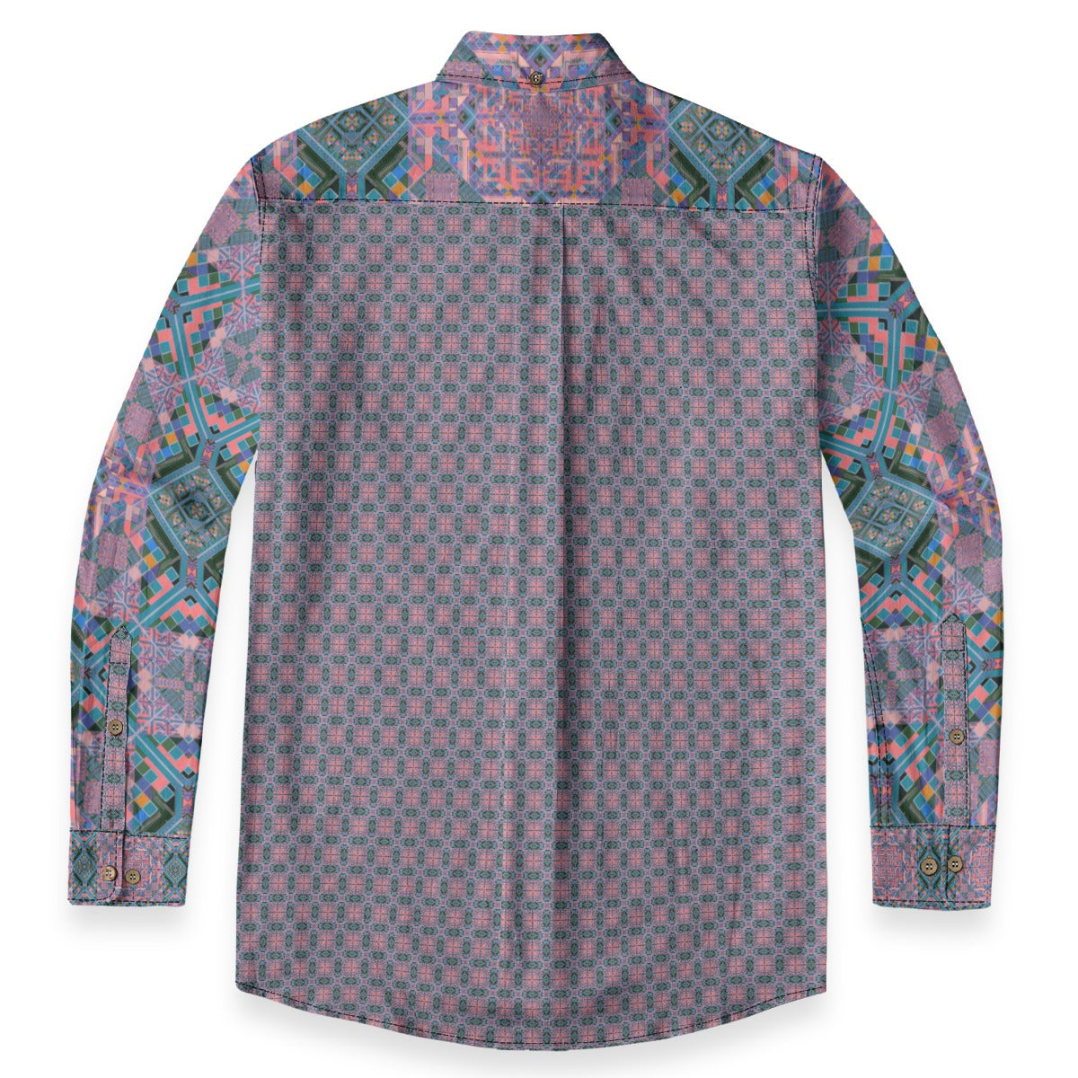 All-Over Print Lapel Long Sleeve Shirt - Men's 140GSM Slub Cotton