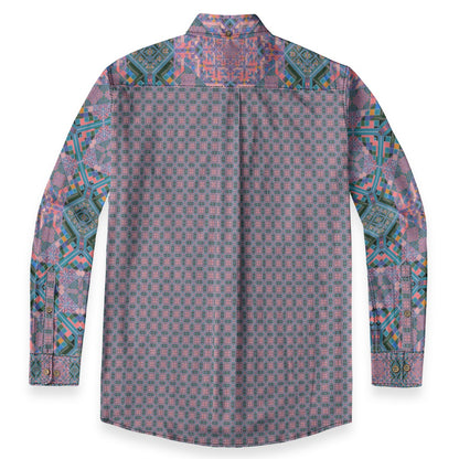 All-Over Print Lapel Long Sleeve Shirt - Men's 140GSM Slub Cotton