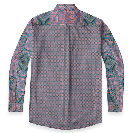 All-Over Print Lapel Long Sleeve Shirt - Men's 140GSM Slub Cotton
