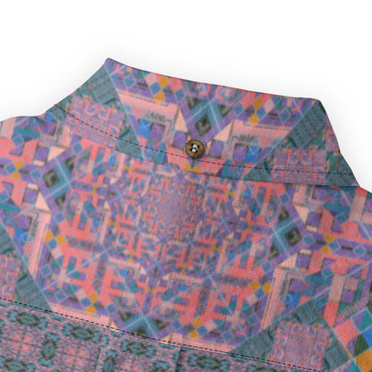 All-Over Print Lapel Long Sleeve Shirt - Men's 140GSM Slub Cotton
