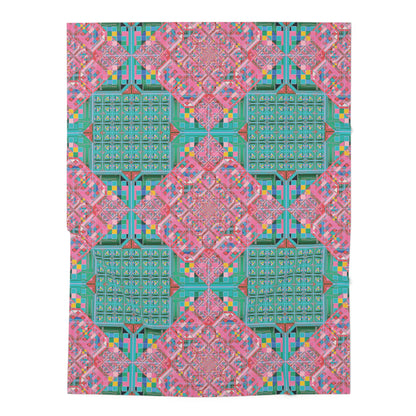 Pink and Teal Pixel Glitch Baby Swaddle Blanket - Geometric Newborn Wrap, 30x40 in