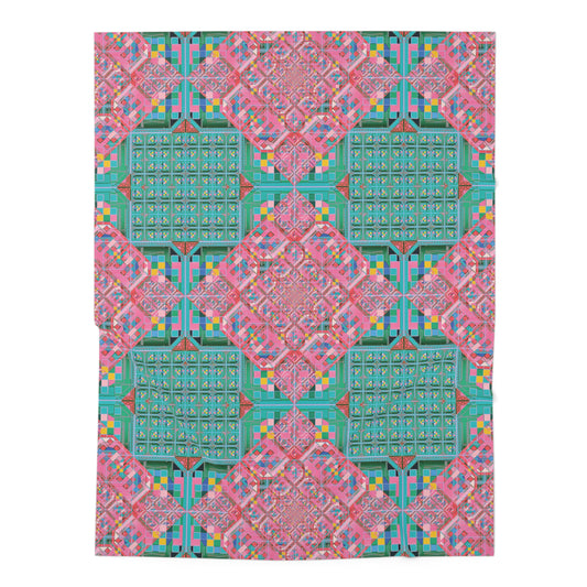 Pink and Teal Pixel Glitch Baby Swaddle Blanket - Geometric Newborn Wrap, 30x40 in