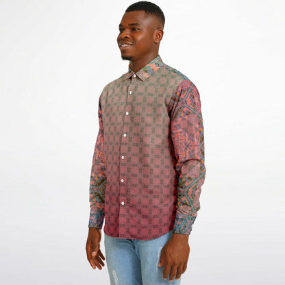 Crimson Geometric Long Sleeve Button-Down Shirt - Unisex