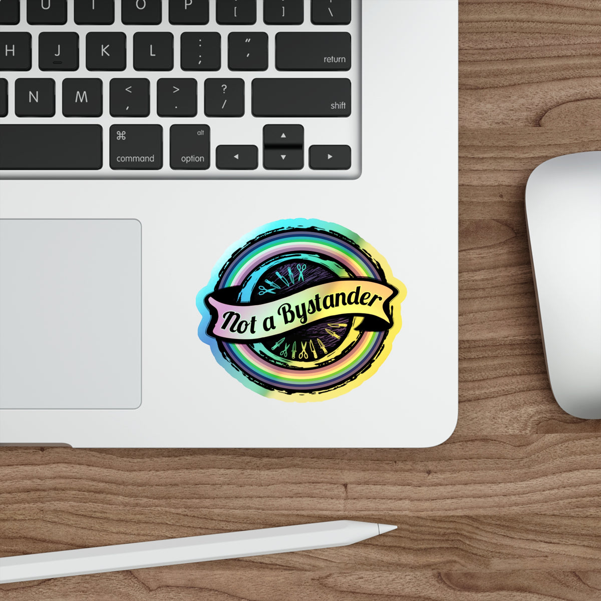Not a Bystander Holographic Die-Cut Sticker - Rainbow Support Bystander Awareness