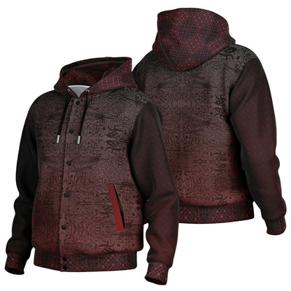 Crimson Hooded Baseball Jacket - All-Over Print, Unisex