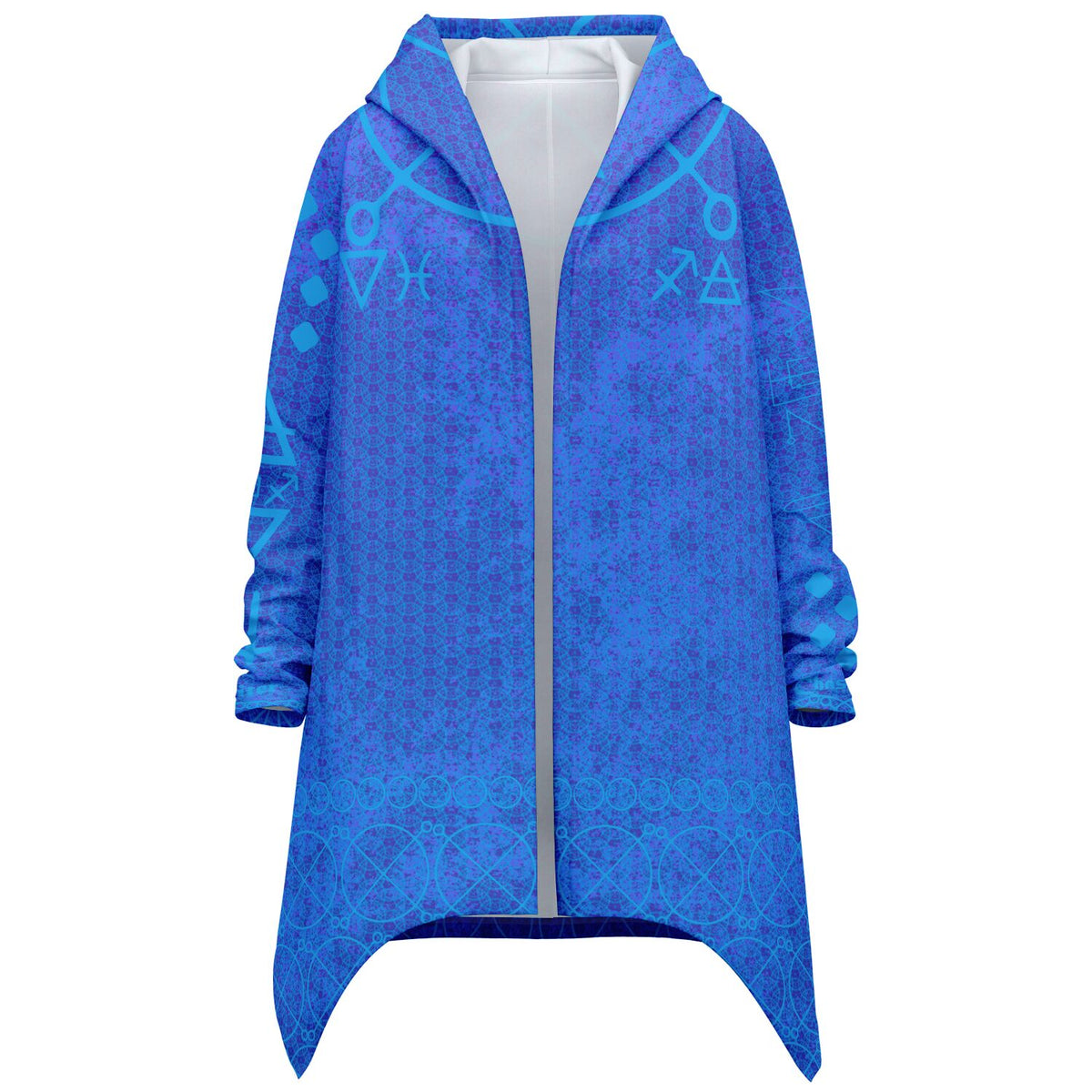 Jupiter Thursday Athletic Hooded Cloak - front view, full-length all-over print, deep hood, full zip