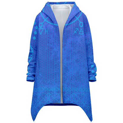 Jupiter Thursday Athletic Hooded Cloak - front view, full-length all-over print, deep hood, full zip