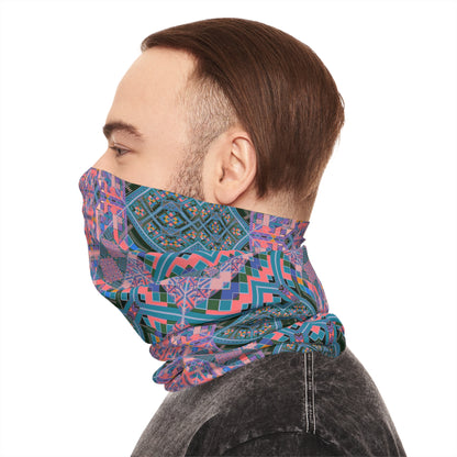 Geometric Mandala Neck Gaiter - Pink and Teal Kaleidoscope Pattern