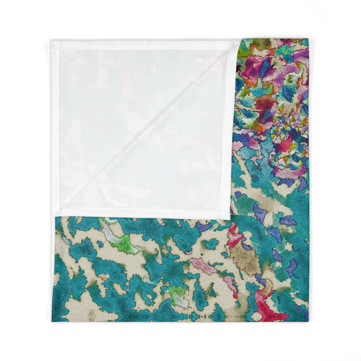 Abstract Floral Baby Swaddle Blanket - Blue Green Watercolor Nursery Wrap, 30x40 in