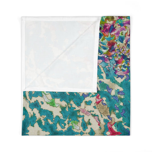 Abstract Floral Baby Swaddle Blanket - Blue Green Watercolor Nursery Wrap, 30x40 in