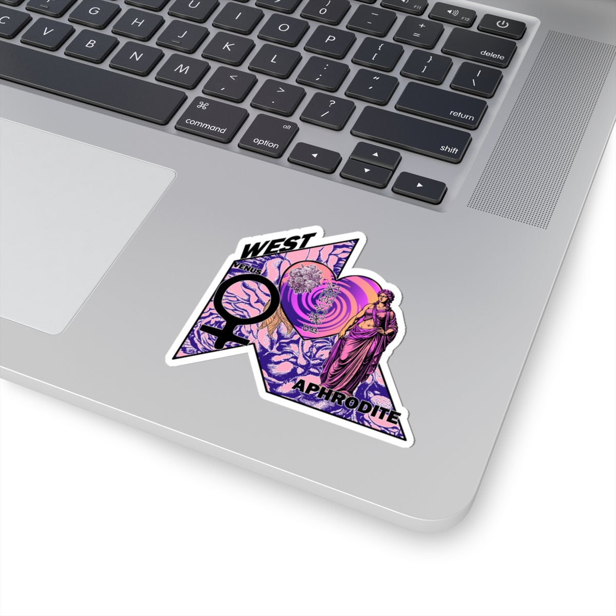 Aphrodite Venus Kiss-Cut Sticker - Retro Goddess Laptop Decal, Pink and Purple