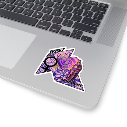 Aphrodite Venus Kiss-Cut Sticker - Retro Goddess Laptop Decal, Pink and Purple