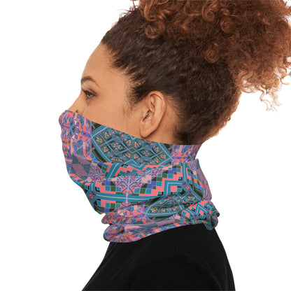 Geometric Mandala Neck Gaiter - Pink and Teal Kaleidoscope Pattern