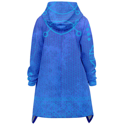 Jupiter Thursday Athletic Hooded Cloak - back view, elongated hem, all-over Jovian Vestment print