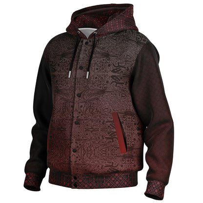 Crimson Hooded Baseball Jacket - All-Over Print, Unisex