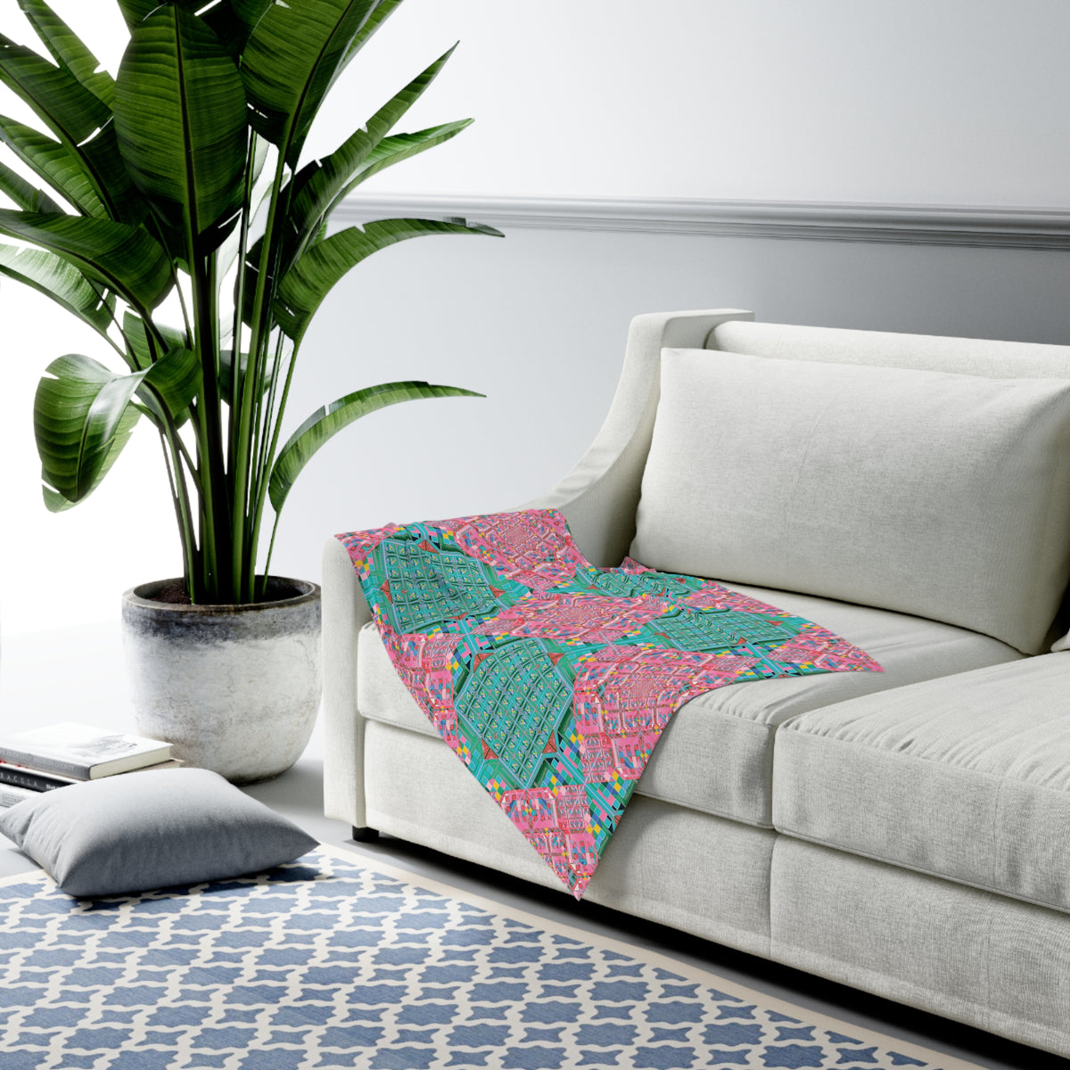 Pink and Teal Pixel Glitch Baby Swaddle Blanket - Geometric Newborn Wrap, 30x40 in