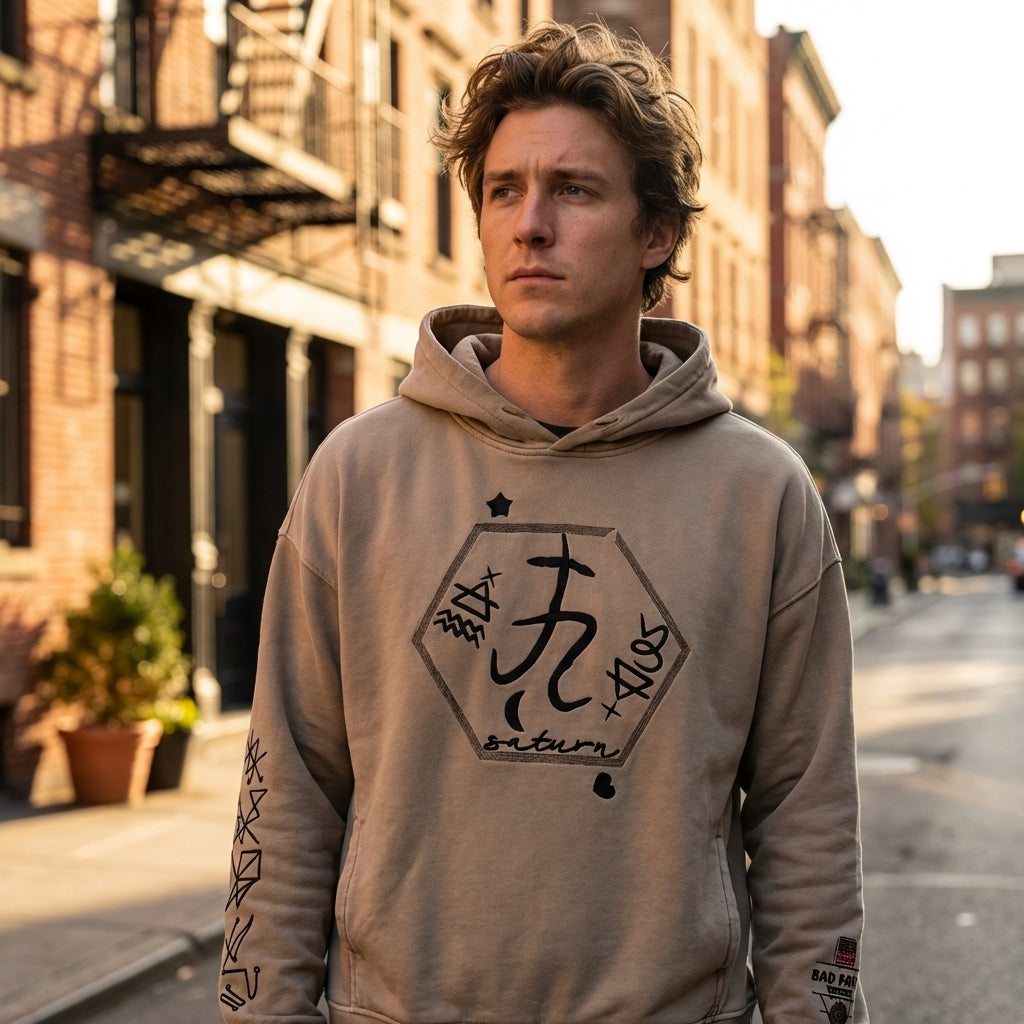 Saturn Stars Embroidered Hoodie - Unisex Vintage Wash Pullover