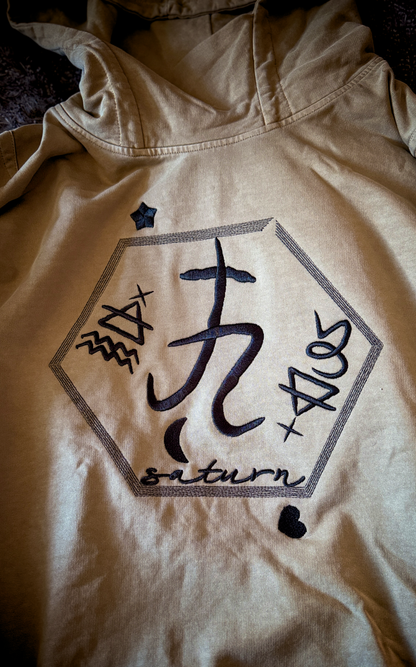 Saturn Stars Embroidered Hoodie - Unisex Vintage Wash Pullover