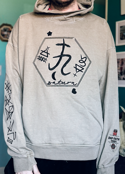Saturn Stars Embroidered Hoodie - Unisex Vintage Wash Pullover