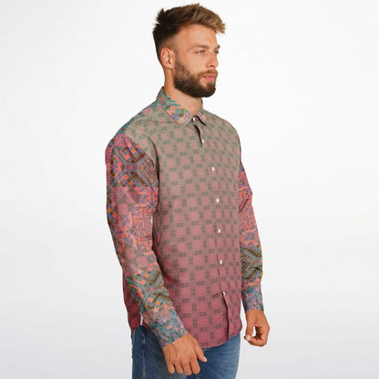 Crimson Geometric Long Sleeve Button-Down Shirt - Unisex
