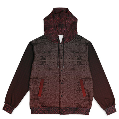 Crimson Hooded Baseball Jacket - All-Over Print, Unisex