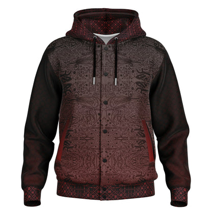 Crimson Hooded Baseball Jacket - All-Over Print, Unisex