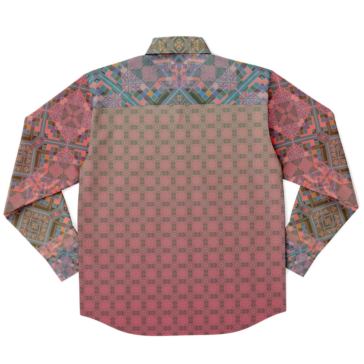 Crimson Geometric Long Sleeve Button-Down Shirt - Unisex