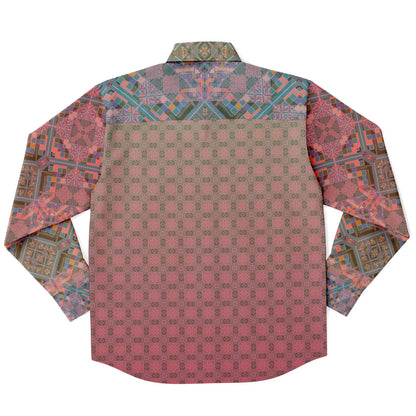 Crimson Geometric Long Sleeve Button-Down Shirt - Unisex