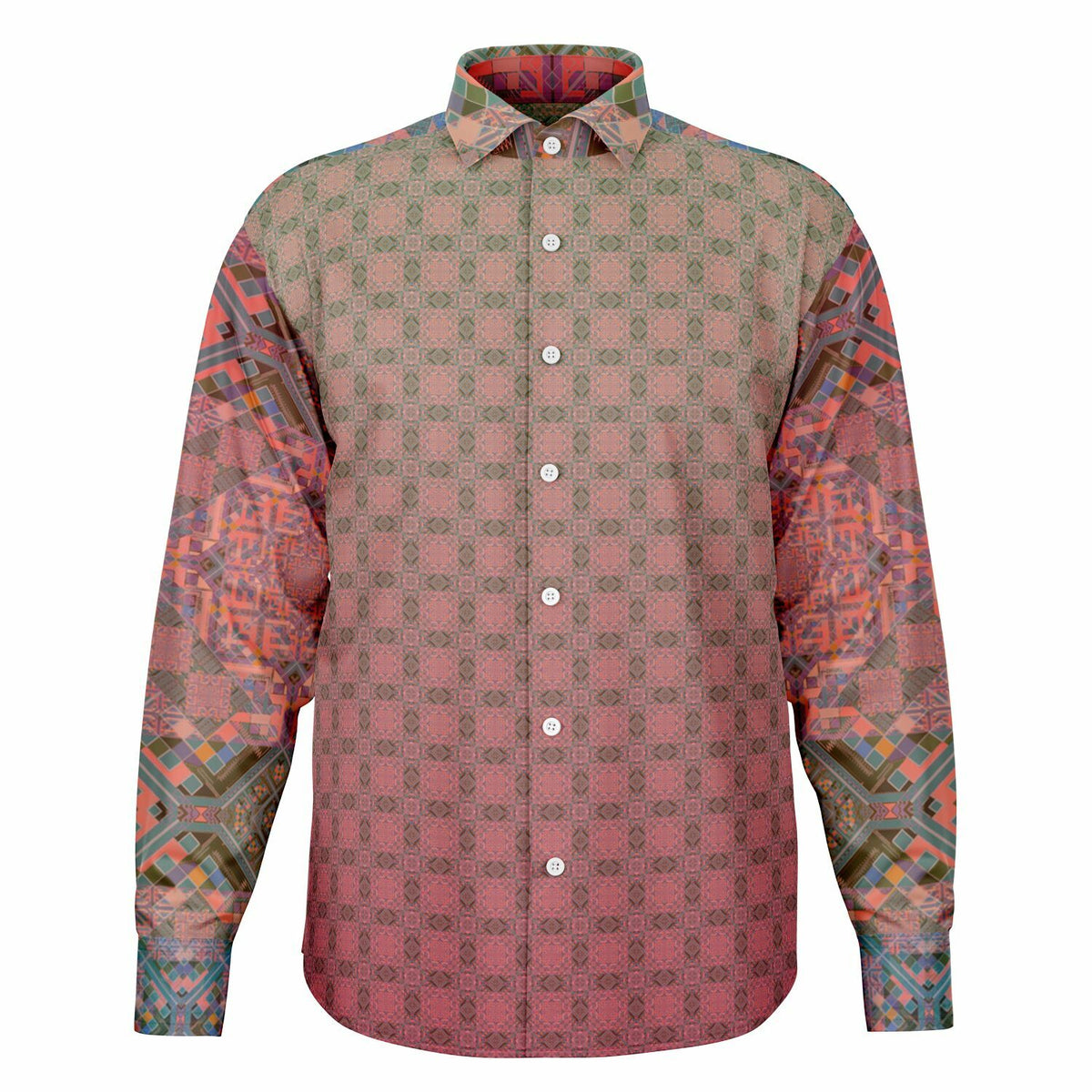 Crimson Geometric Long Sleeve Button-Down Shirt - Unisex
