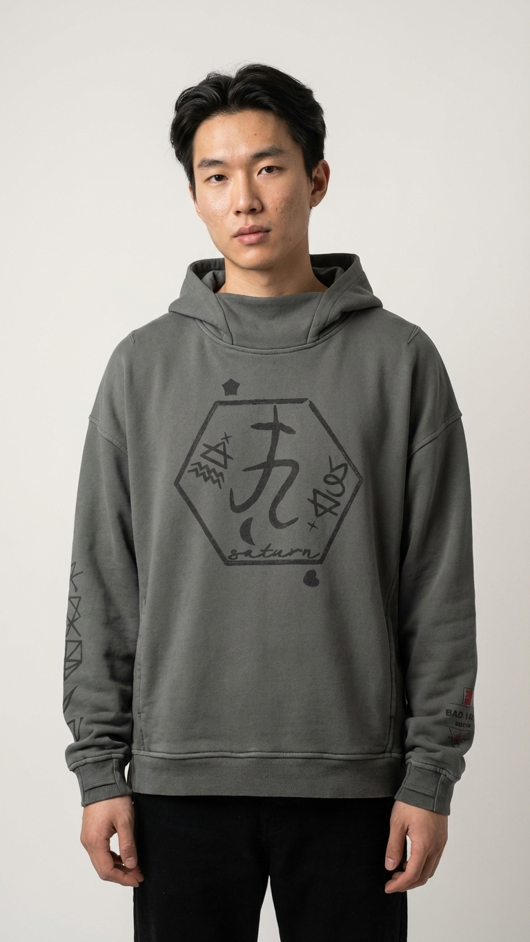 Saturn Stars Embroidered Hoodie - Unisex Vintage Wash Pullover